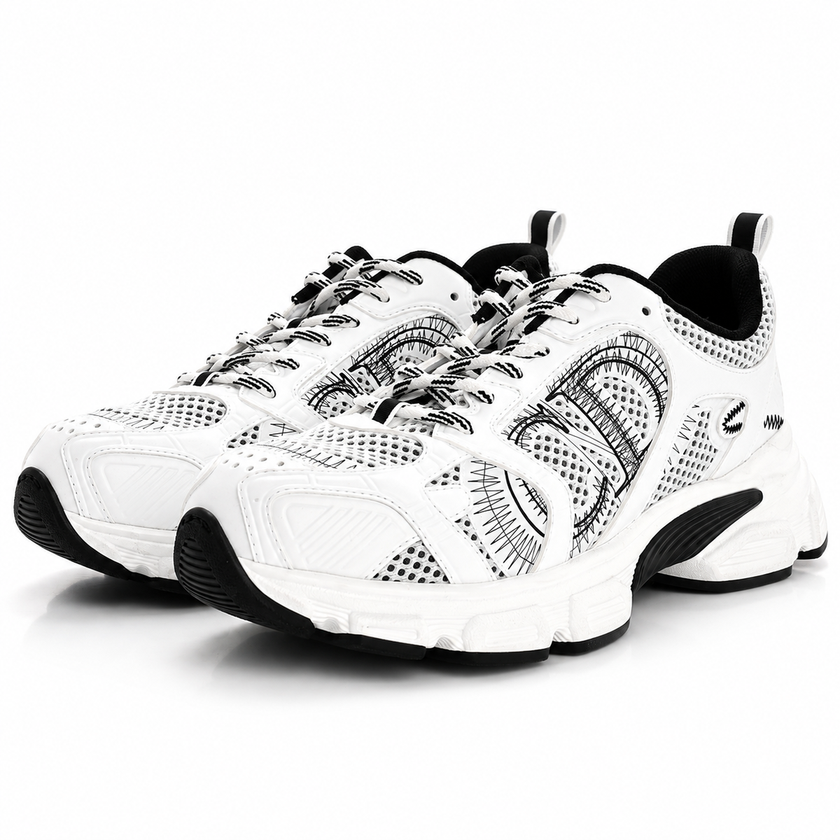 Sneakers Blanche & Noire – Design Graphique Premium